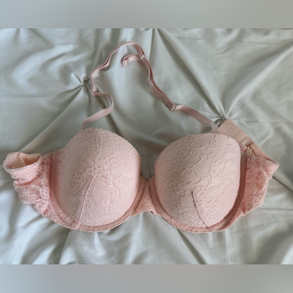 Pink lace padded multiway removable straps, Victoria’s Secret bra 34DD